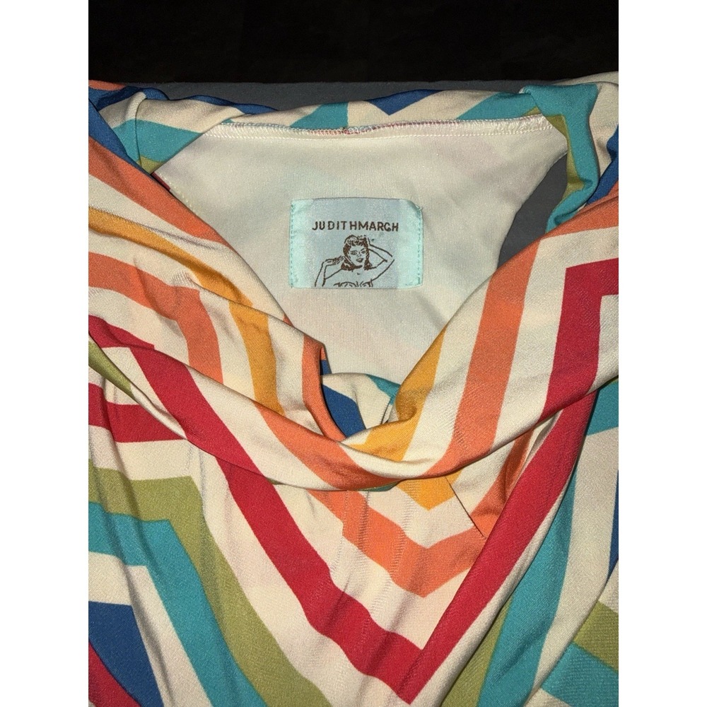 Judith March Rainbow Chevron Stripe Cowl Neck Dress Size S Style# 473D-9 - Picture 2 of 7